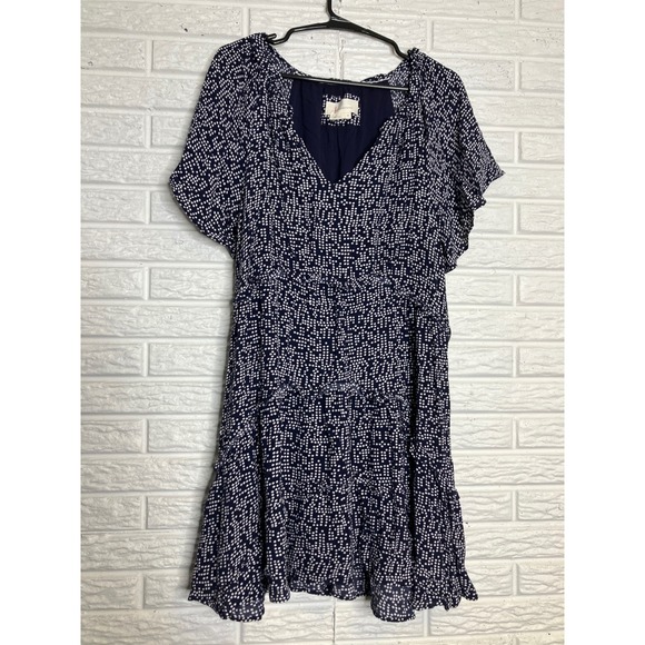 Anthropologie Dresses & Skirts - Anthropologie Mini Dress Womens M Navy Polka Dot Excellent V-Neck Tiered Ruffle